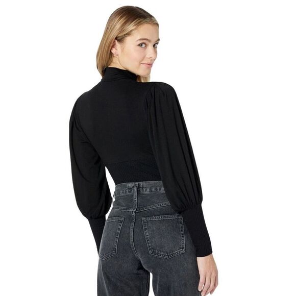 NWT Only Hearts Black Eco Rib Poet Sleeve Bodysuit - Picture 6 of 8